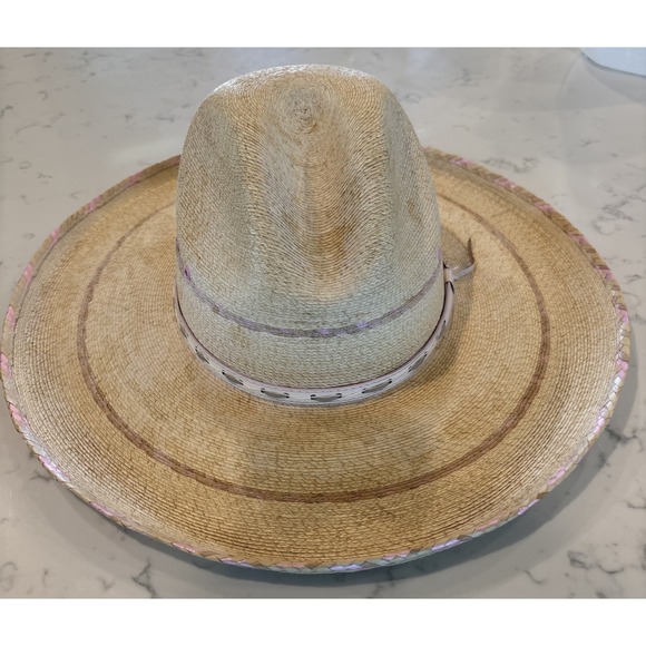 Vintage Texas Hat Company Size 6 5/8 Geniune Palm‎ Leaf Cowboy Natural & Pink 30 - Picture 1 of 8